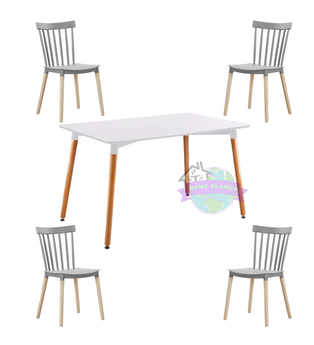 Comedor Capri rectangular blanco 120x80 cm con 4 Sillas Windsor