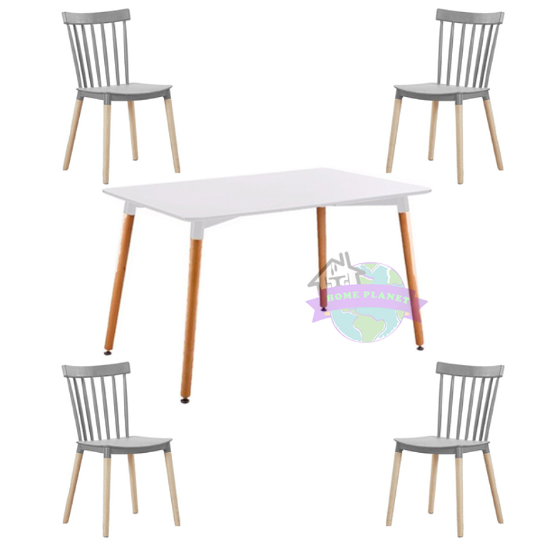 Comedor Capri rectangular blanco 120x80 cm con 4 Sillas Windsor 4