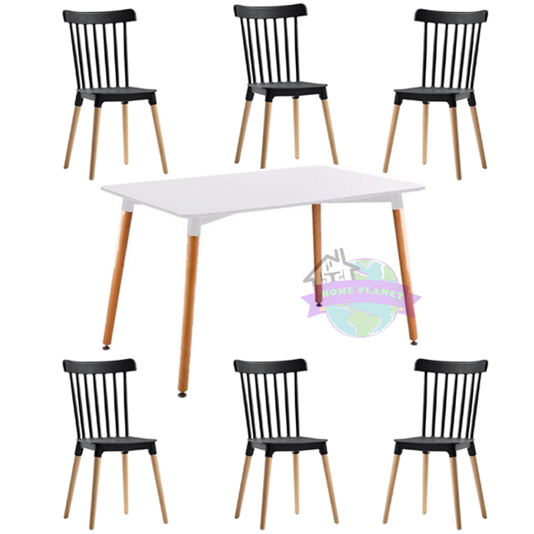 Comedor Capri rectangular blanco 120x80 cm con 6 Sillas Windsor 3