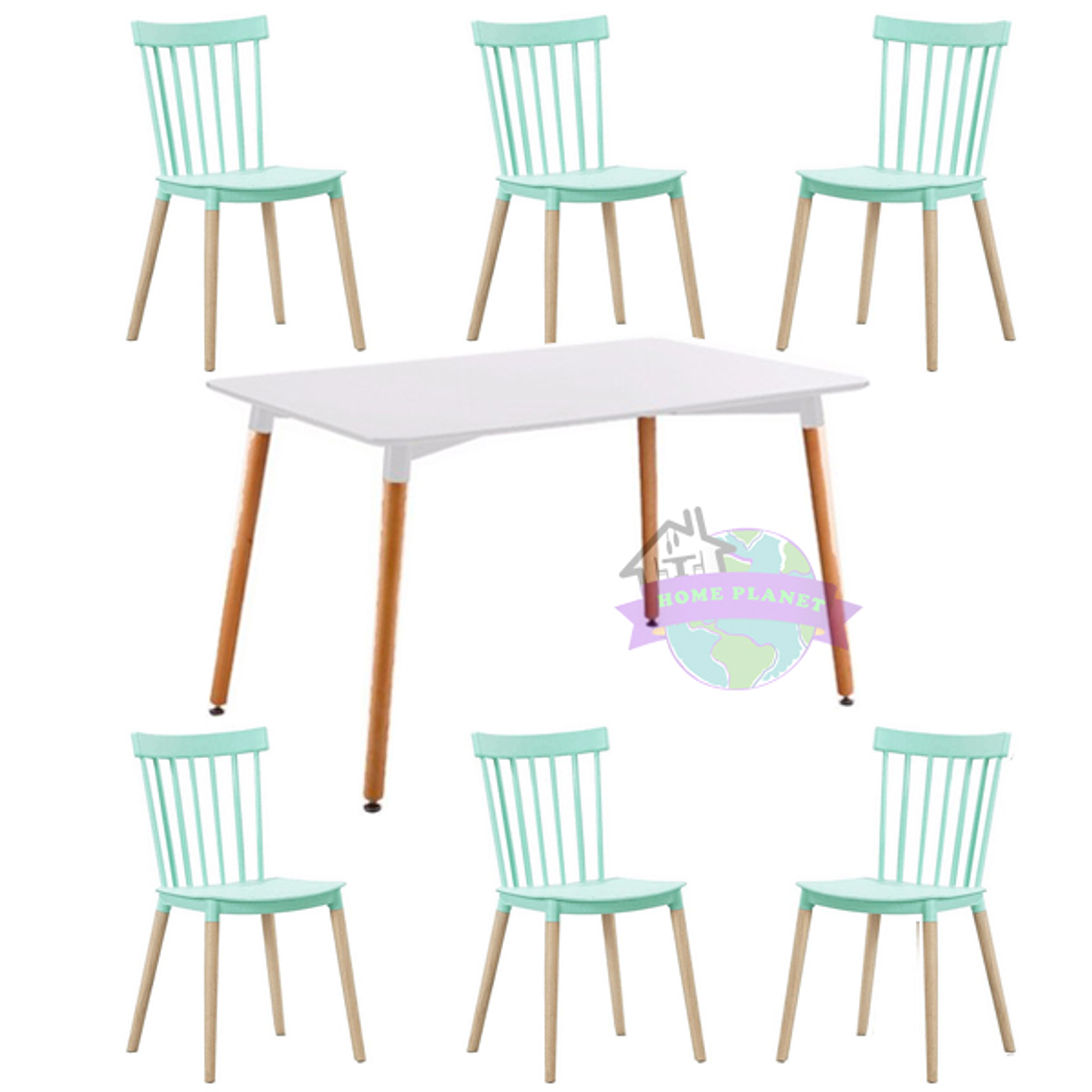 Comedor Capri rectangular blanco 120x80 cm con 6 Sillas Windsor 4