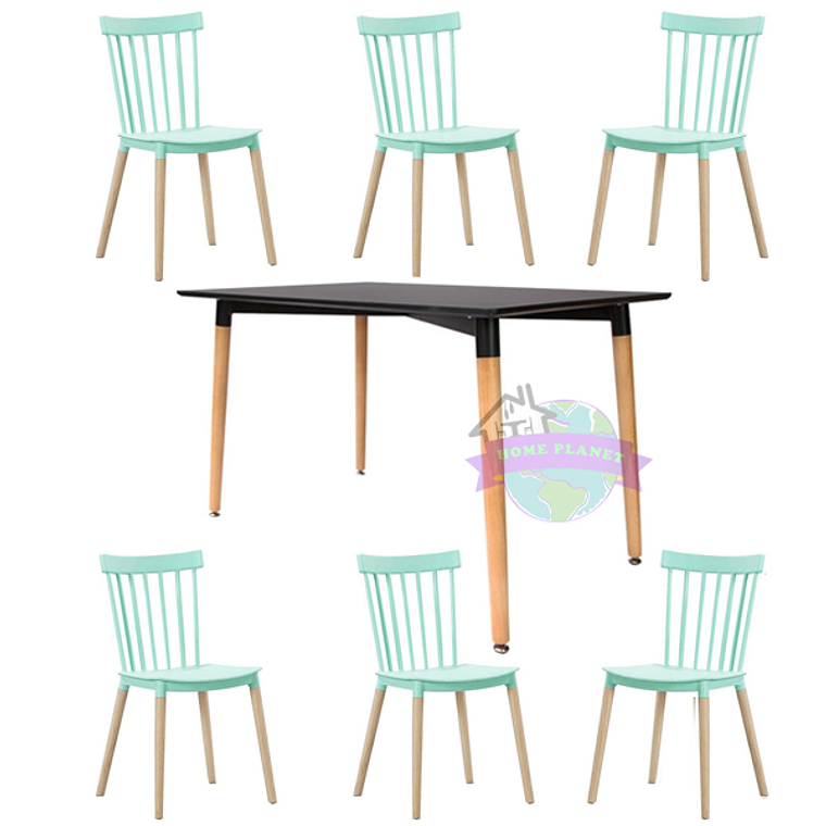 Comedor Capri rectangular negro 120x80 cm con 6 Sillas Windsor 5