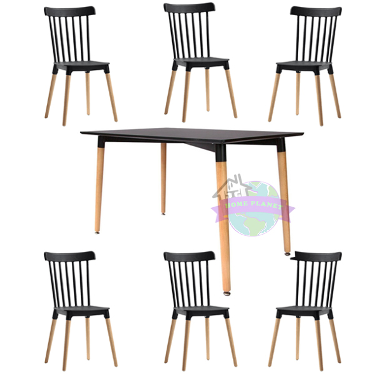 Comedor Capri rectangular negro 120x80 cm con 6 Sillas Windsor 2