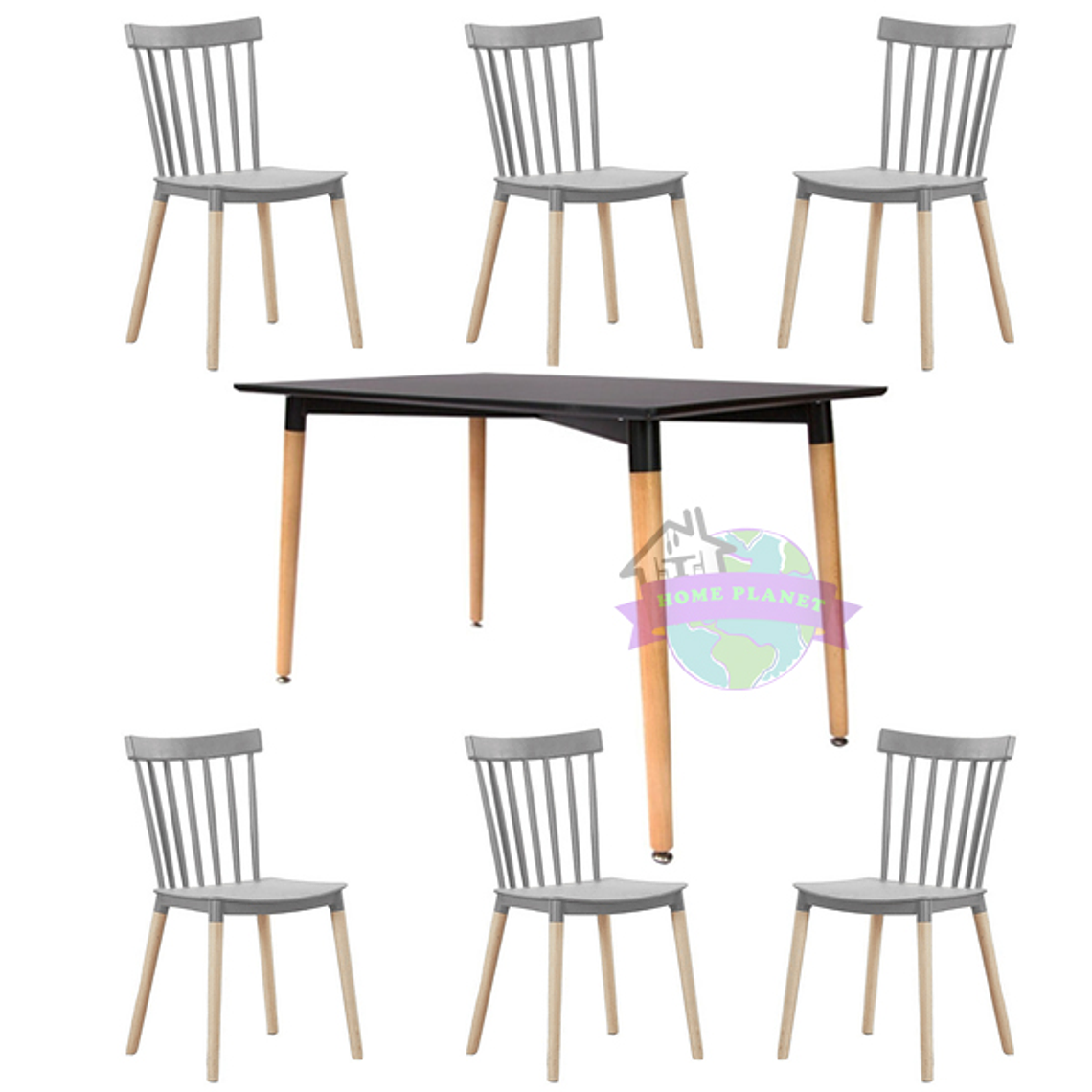 Comedor Capri rectangular negro 120x80 cm con 6 Sillas Windsor 4