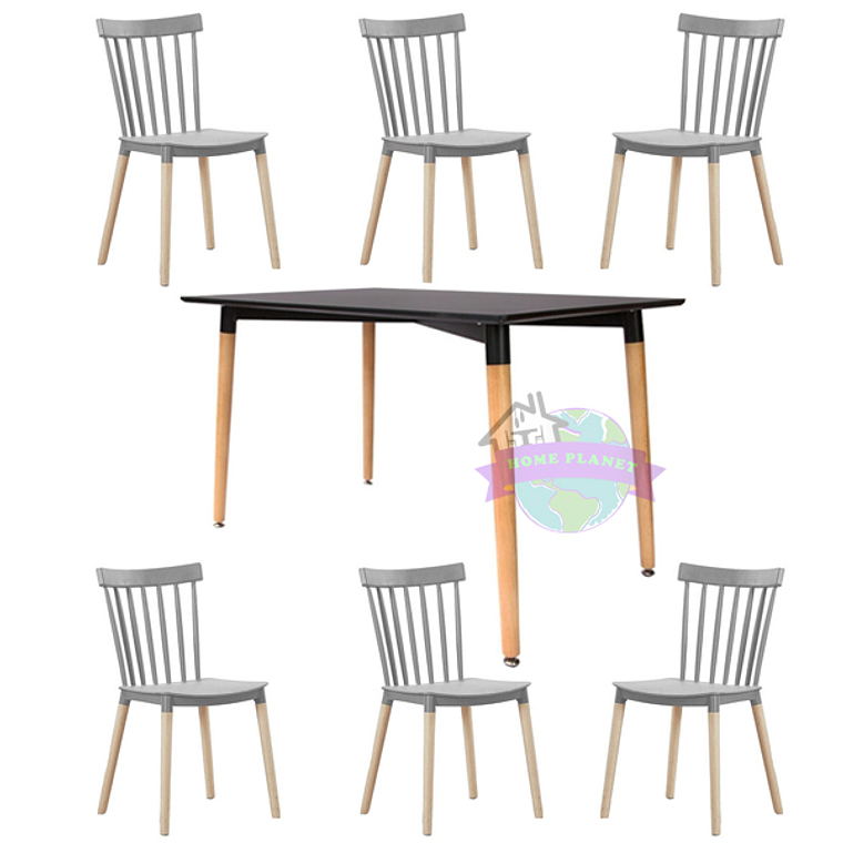 Comedor Capri rectangular negro 120x80 cm con 6 Sillas Windsor 4