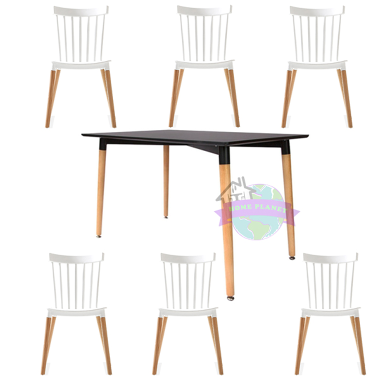 Comedor Capri rectangular negro 120x80 cm con 6 Sillas Windsor 3