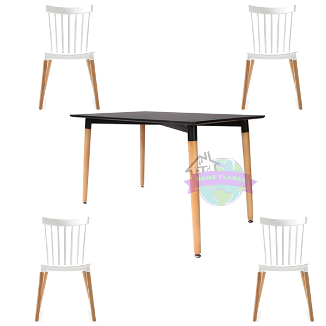 Comedor Capri rectangular negro 120x80 cm con 4 Sillas Windsor  2