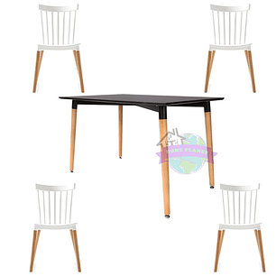 Comedor Capri rectangular negro 120x80 cm con 4 Sillas Windsor 