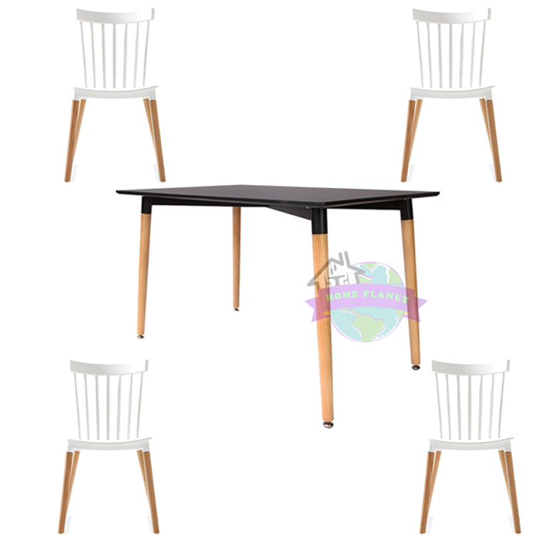 Comedor Capri rectangular negro 120x80 cm con 4 Sillas Windsor  2