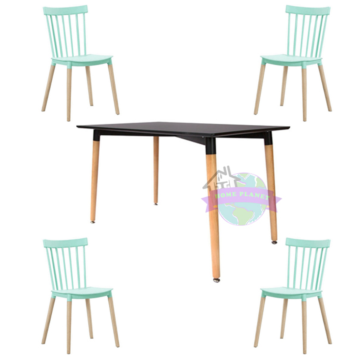 Comedor Capri rectangular negro 120x80 cm con 4 Sillas Windsor  4