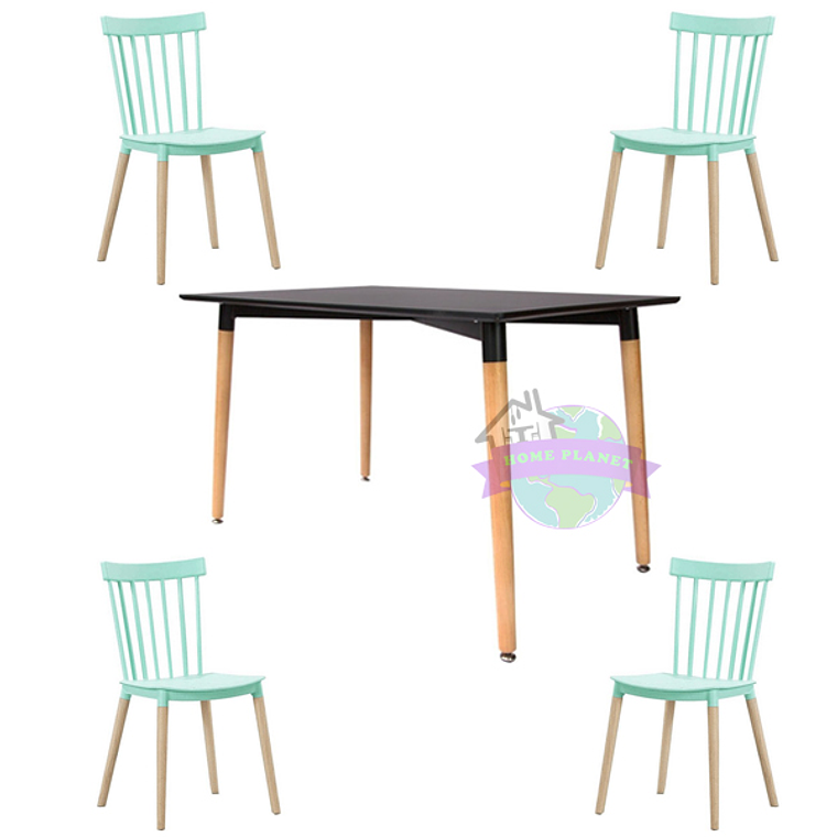 Comedor Capri rectangular negro 120x80 cm con 4 Sillas Windsor  4