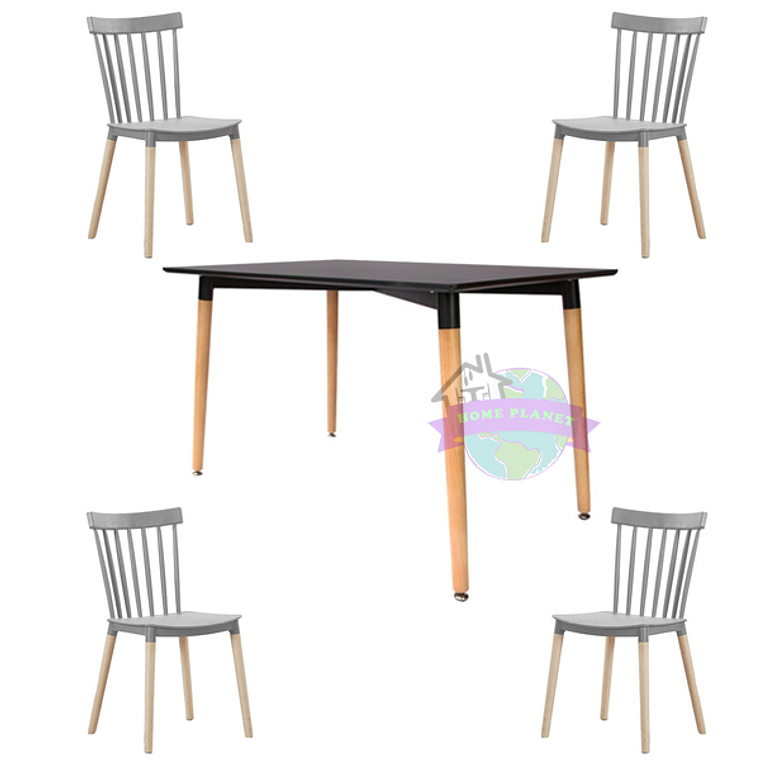 Comedor Capri rectangular negro 120x80 cm con 4 Sillas Windsor  3