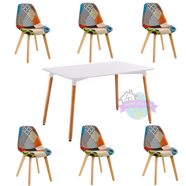 Comedor Mesa Eames rectangular blanco120x80 cm con 6 Sillas Patchwork 2.0