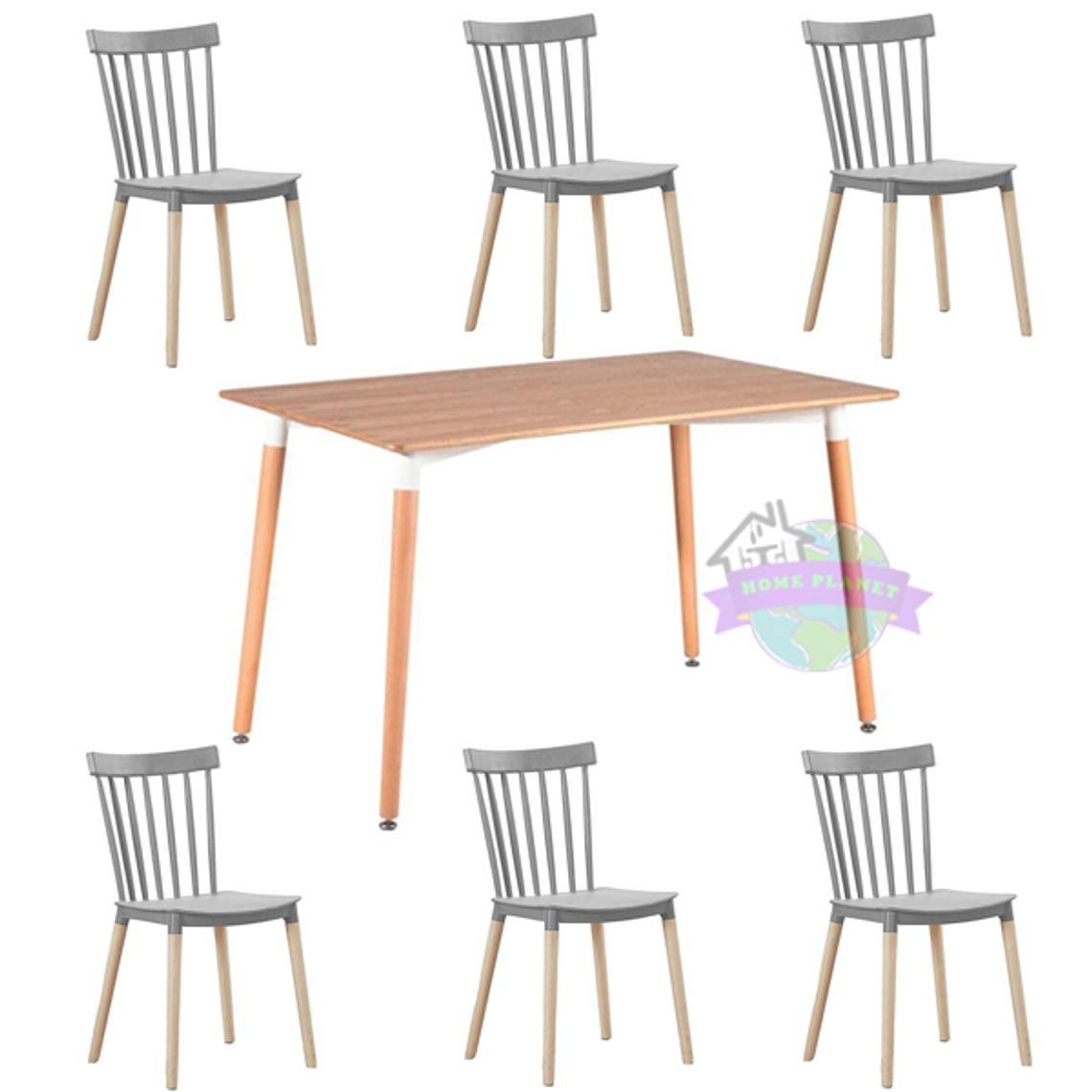 Comedor León rectangular color madera 120x80 cm con 6 Sillas Windsor 2