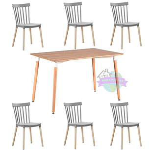 Comedor León rectangular color madera 120x80 cm con 6 Sillas Windsor