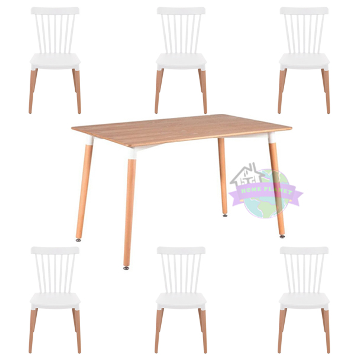 Comedor León rectangular color madera 120x80 cm con 6 Sillas Windsor 1