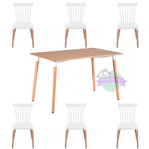 Comedor León rectangular color madera 120x80 cm con 6 Sillas Windsor