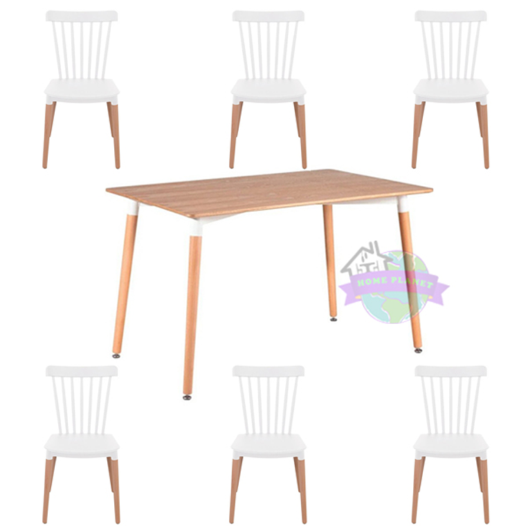 Comedor León rectangular color madera 120x80 cm con 6 Sillas Windsor 1