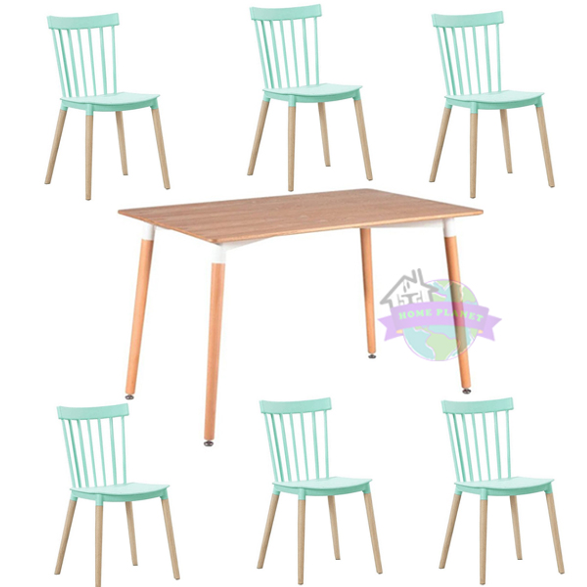 Comedor León rectangular color madera 120x80 cm con 6 Sillas Windsor 4