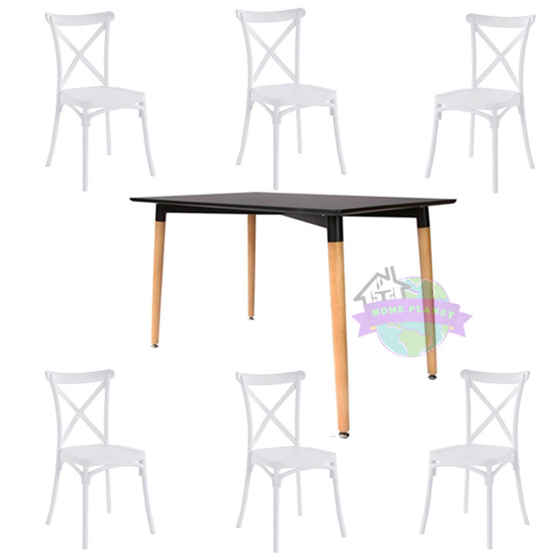 Comedor Yeda rectangular 120x80 cm con 6 Sillas Danubio 6