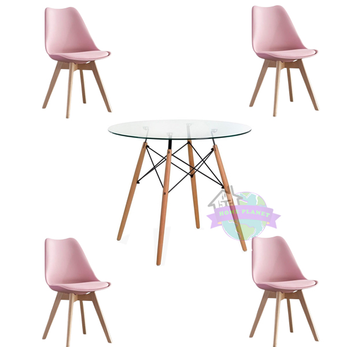 Comedor América redondo vidrio 80 cm y 4 Sillas Tulip 10