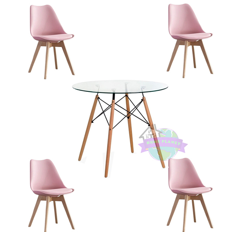 Comedor América redondo vidrio 80 cm y 4 Sillas Tulip 10
