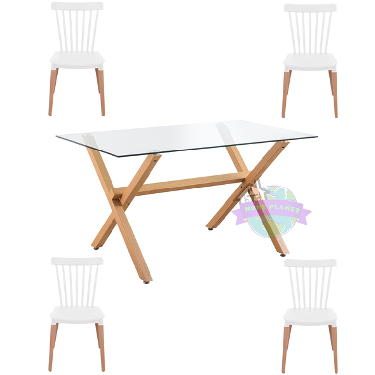 Comedor Bogotá rectangular vidrio 140x90 cm con 4 Sillas Windsor 3
