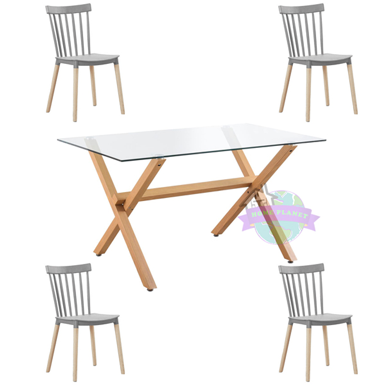 Comedor Bogotá rectangular vidrio 140x90 cm con 4 Sillas Windsor 4