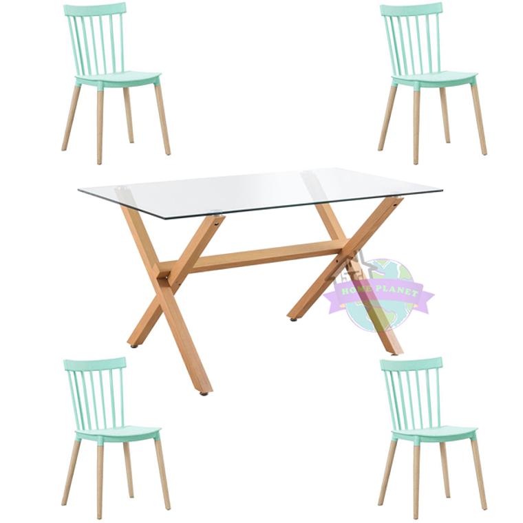Comedor Bogotá rectangular vidrio 140x90 cm con 4 Sillas Windsor 5