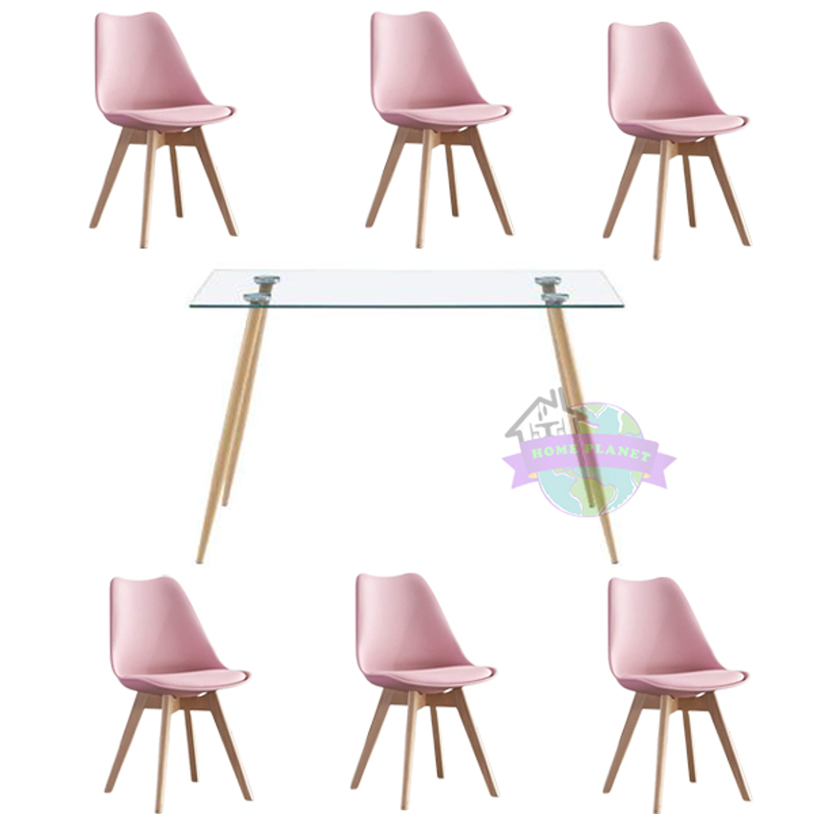 Comedor Bangkok Rectangular vidrio 120x80 cm con 6 Sillas Tulip 5