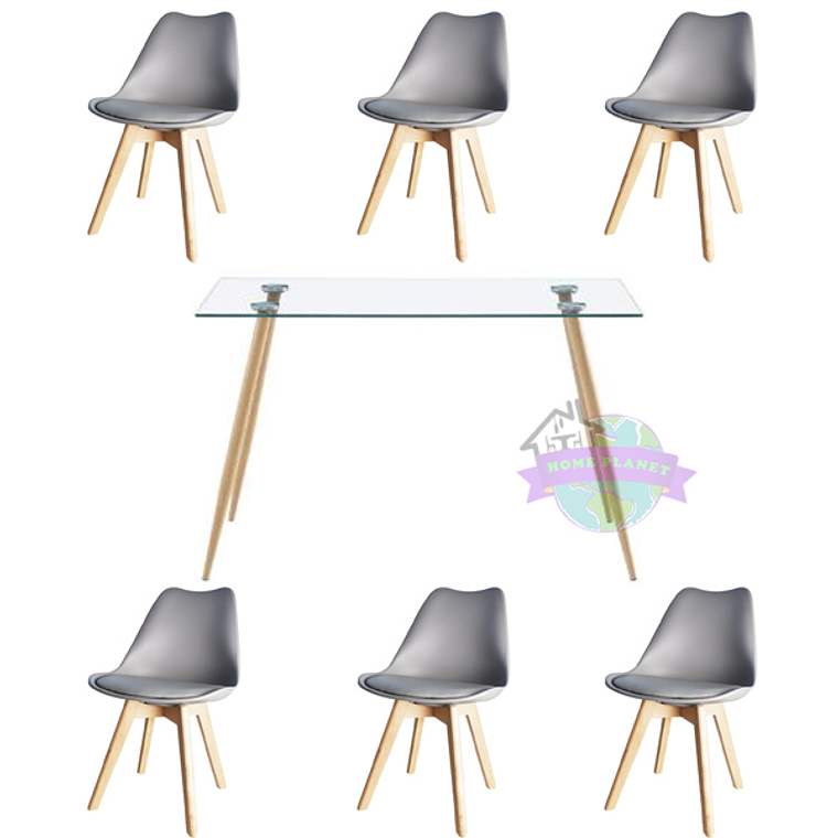 Comedor Bangkok Rectangular vidrio 120x80 cm con 6 Sillas Tulip 4