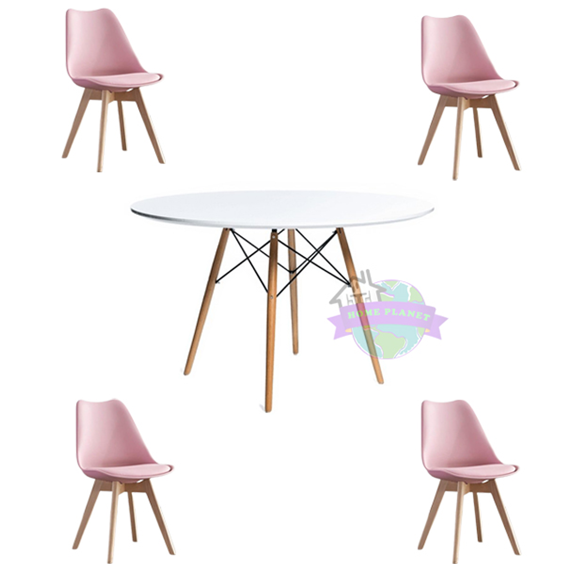 Comedor Taipei redondo blanco 100 cm con 4 Sillas Tulip 3