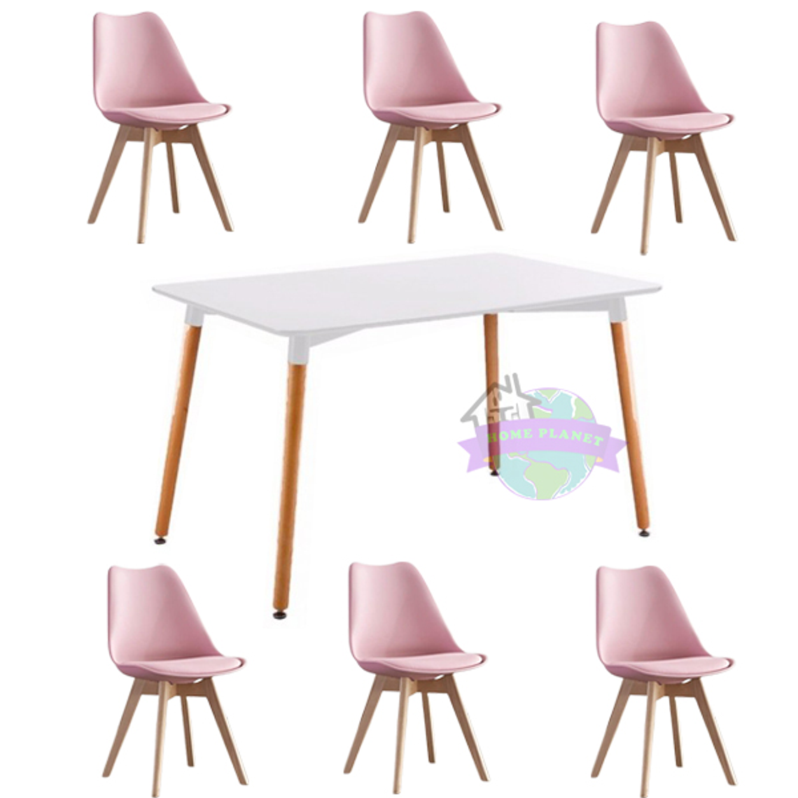 Comedor Atenas rectangular blanco 120x80 cm con 6 Sillas Tulip 4