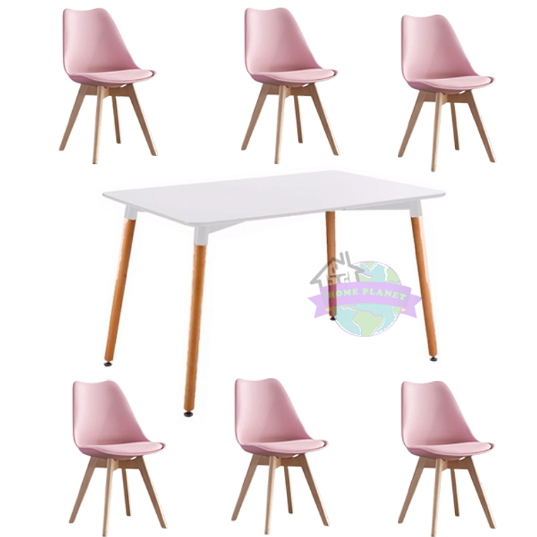 Comedor Atenas rectangular blanco 120x80 cm con 6 Sillas Tulip 4