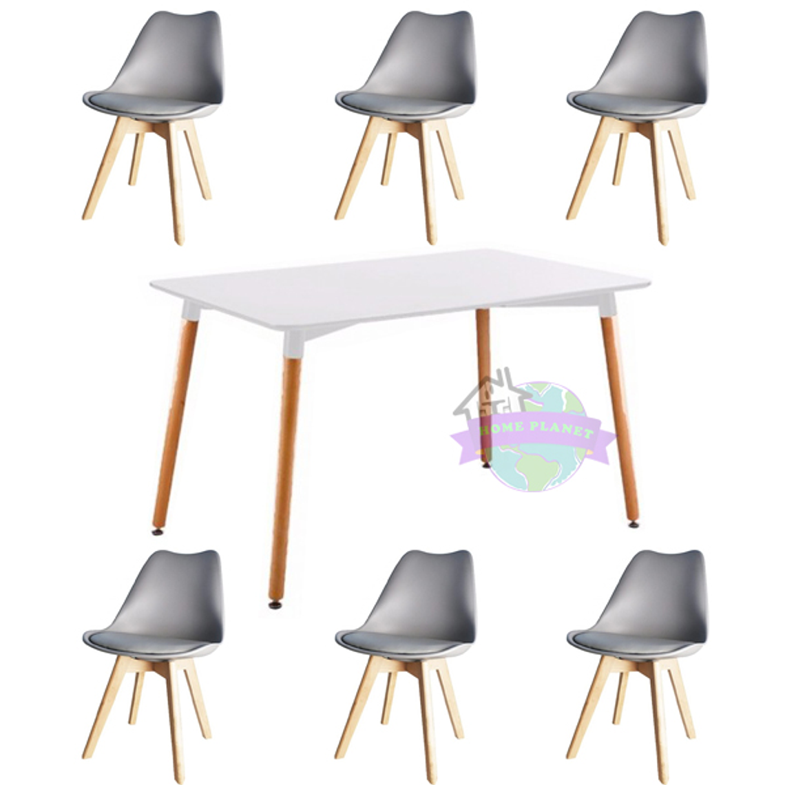 Comedor Atenas rectangular blanco 120x80 cm con 6 Sillas Tulip 5