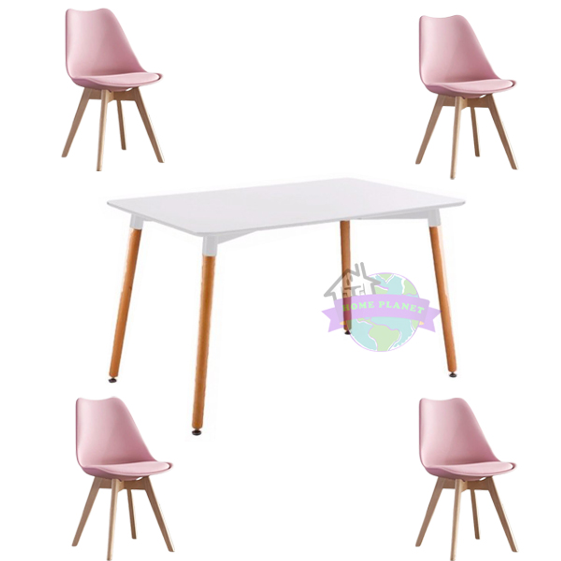 Comedor Atenas rectangular blanca 120x80 cm y 4 Sillas Tulip 8