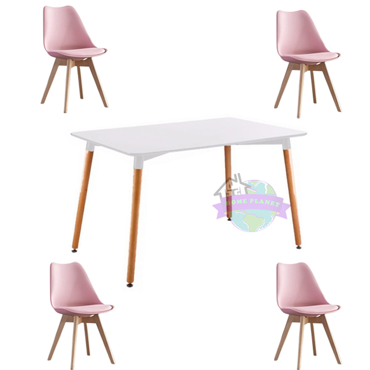 Comedor Atenas rectangular blanca 120x80 cm y 4 Sillas Tulip 8