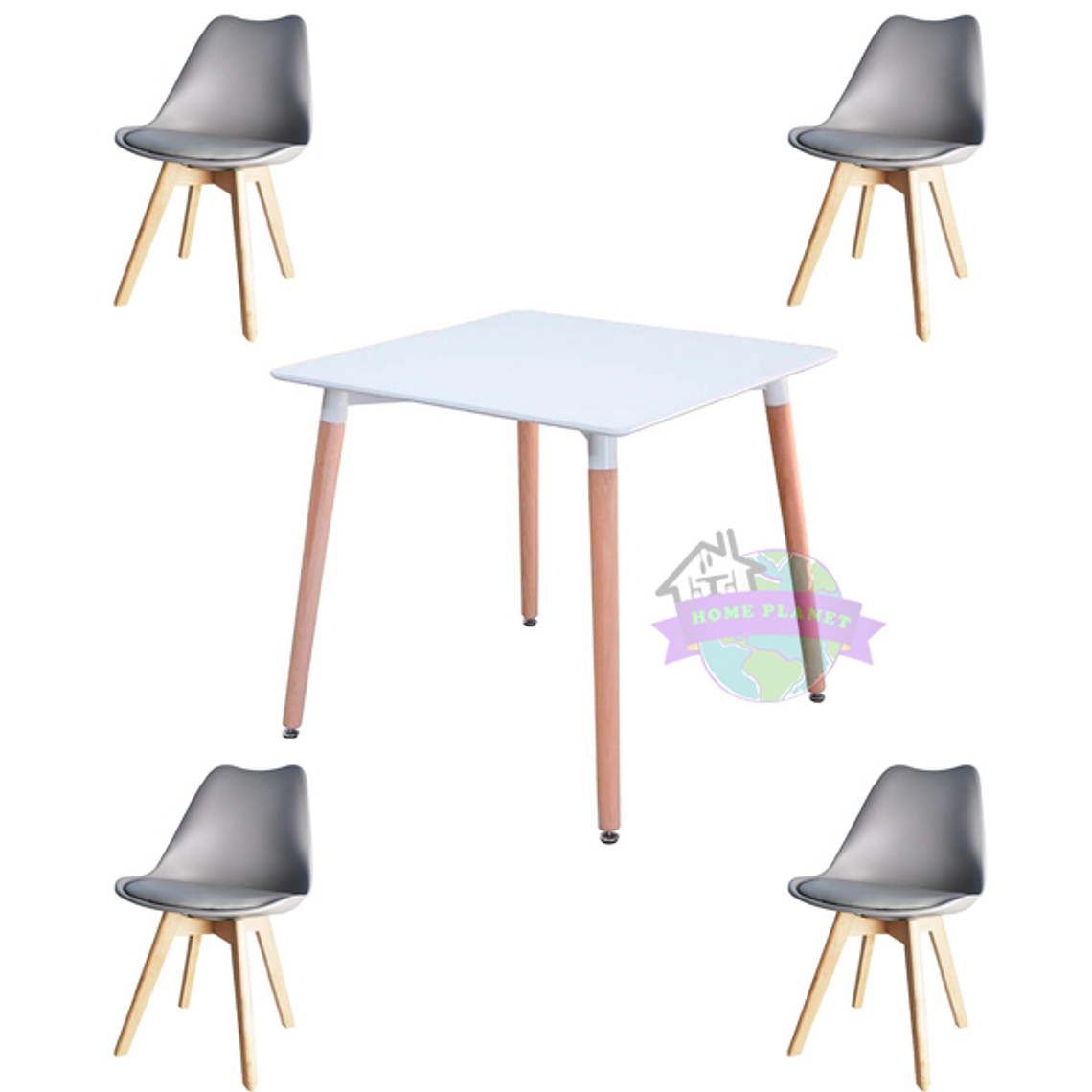 Comedor Doha cuadrado blanco y 4 Sillas Tulip 6