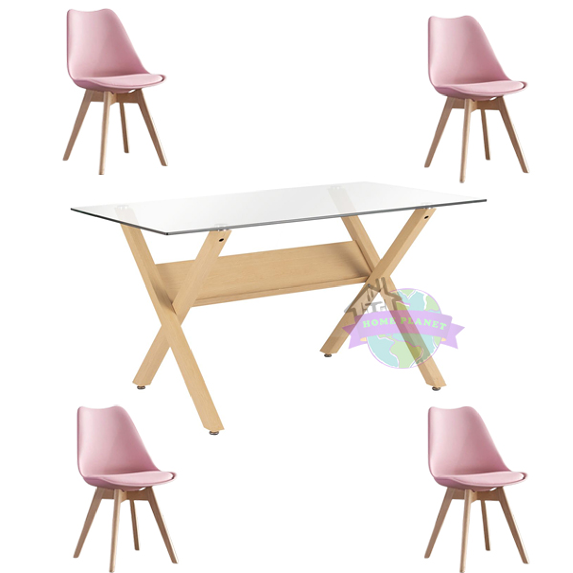 Comedor Visby rectangular vidrio 140x80 cm con 4 Sillas Tulip 4