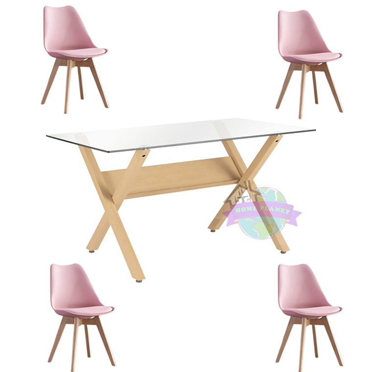 Comedor Visby rectangular vidrio 140x80 cm con 4 Sillas Tulip 4