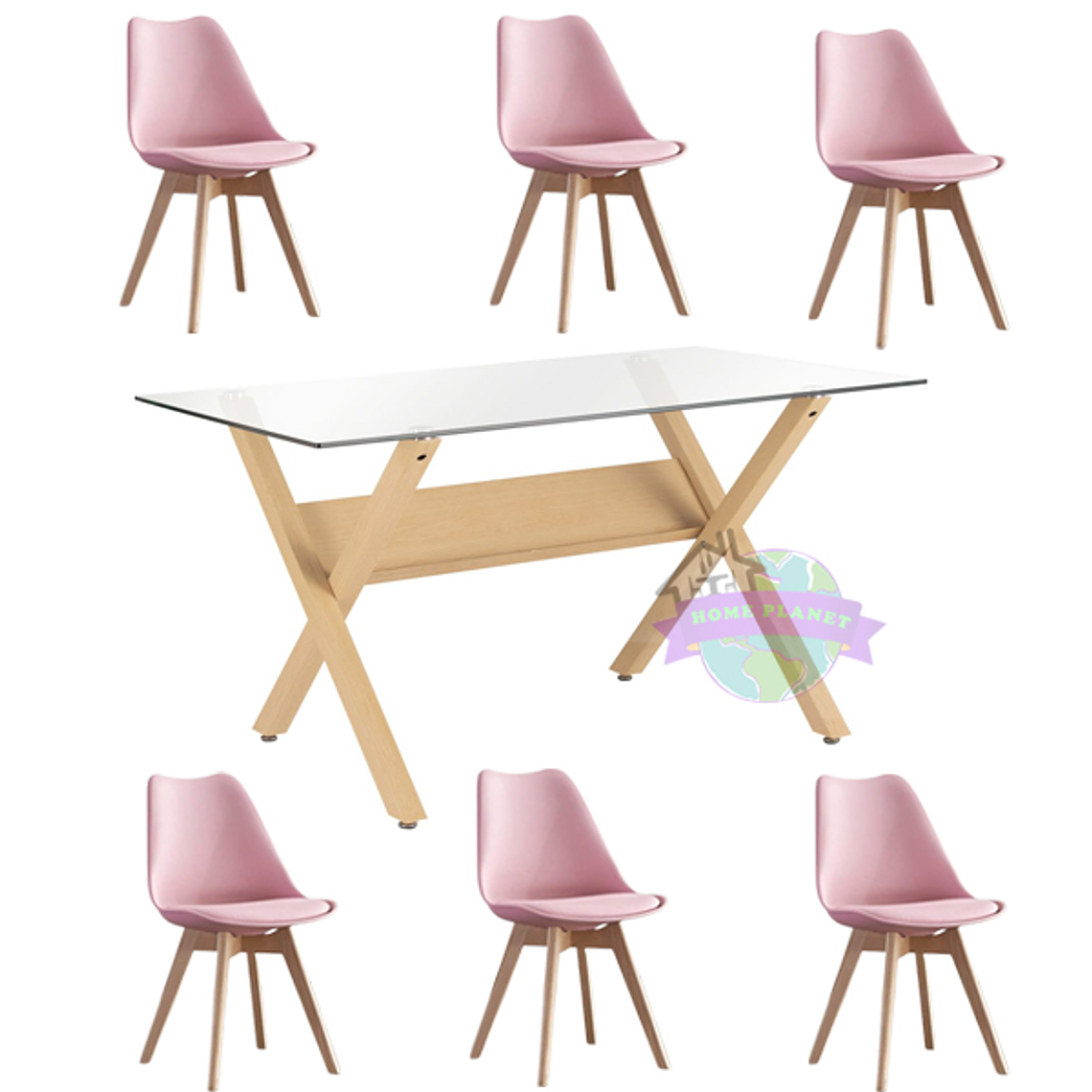 Comedor Visby rectangular vidrio 140x80 cm con 6 Sillas Tulip 4