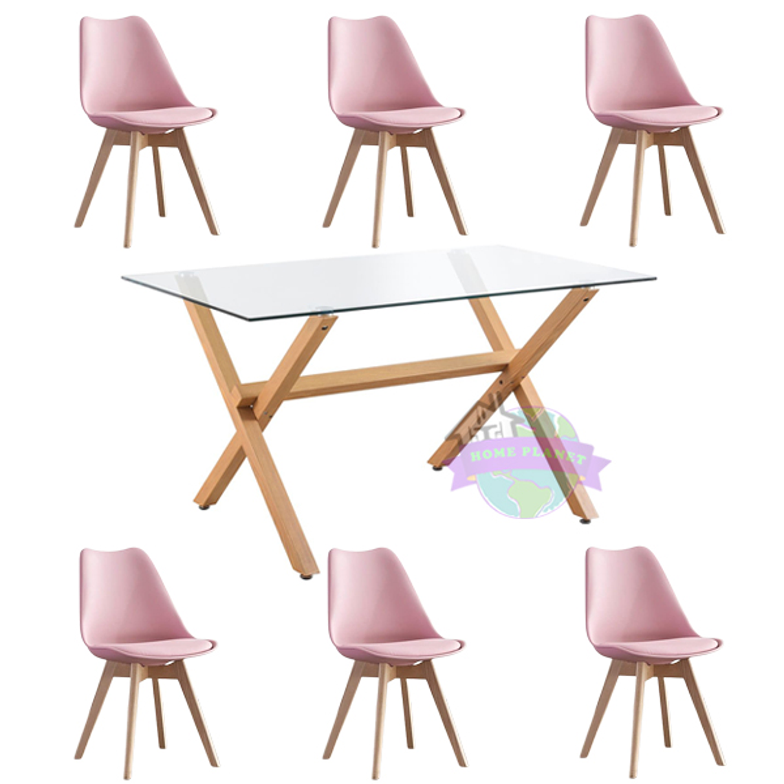 Comedor Estocolmo rectangular vidrio 140x80 cm con 6 Sillas Tulip 4