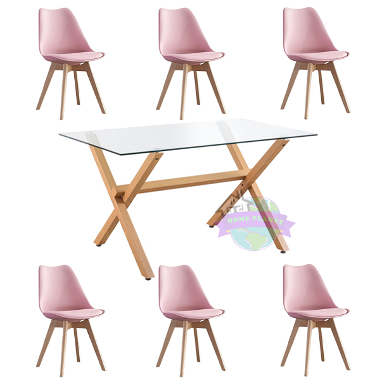 Comedor Estocolmo rectangular vidrio 140x80 cm con 6 Sillas Tulip 4