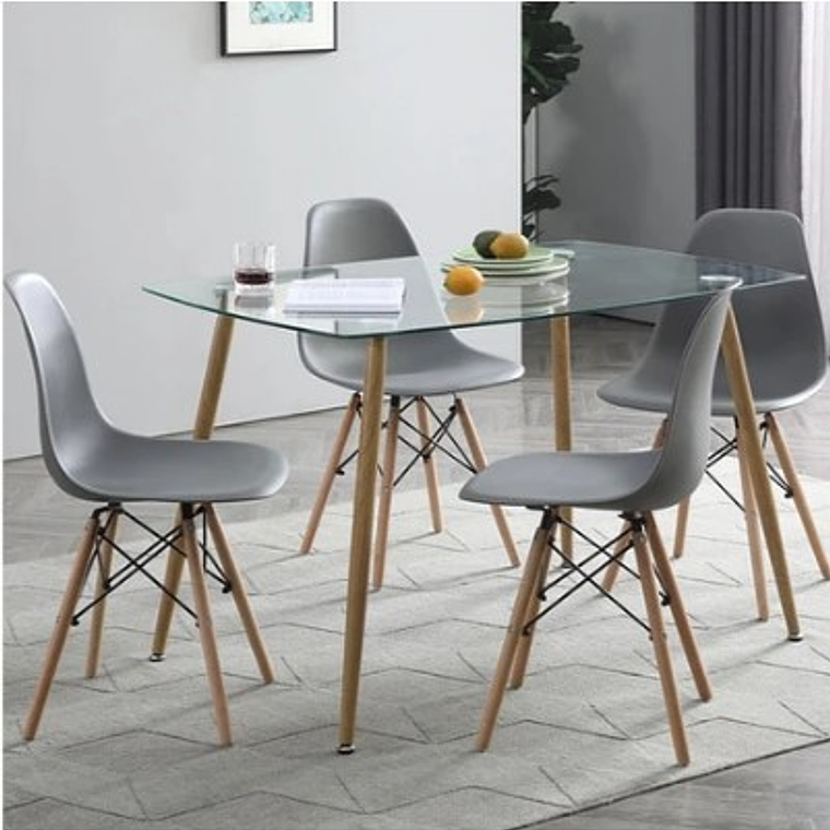 Comedor Oslo rectangular vidrio 120x80 cm con 4 Sillas eames 6