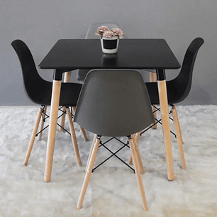 Comedor Murcia cuadrado negro 80x80 cm con 4 Sillas Eames 