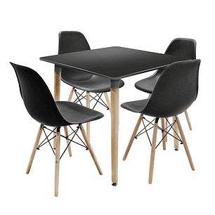 Comedor Murcia cuadrado negro 80x80 cm con 4 Sillas Eames 