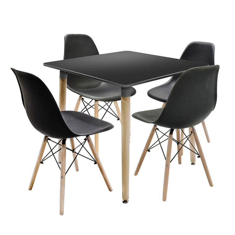 Comedor Murcia cuadrado negro 80x80 cm con 4 Sillas Eames  2