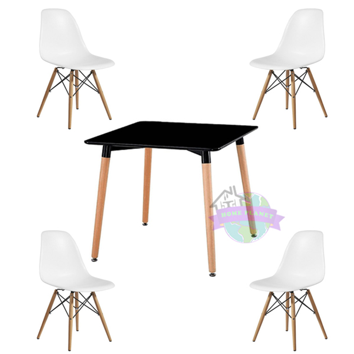 Comedor Murcia cuadrado negro 80x80 cm con 4 Sillas Eames  3