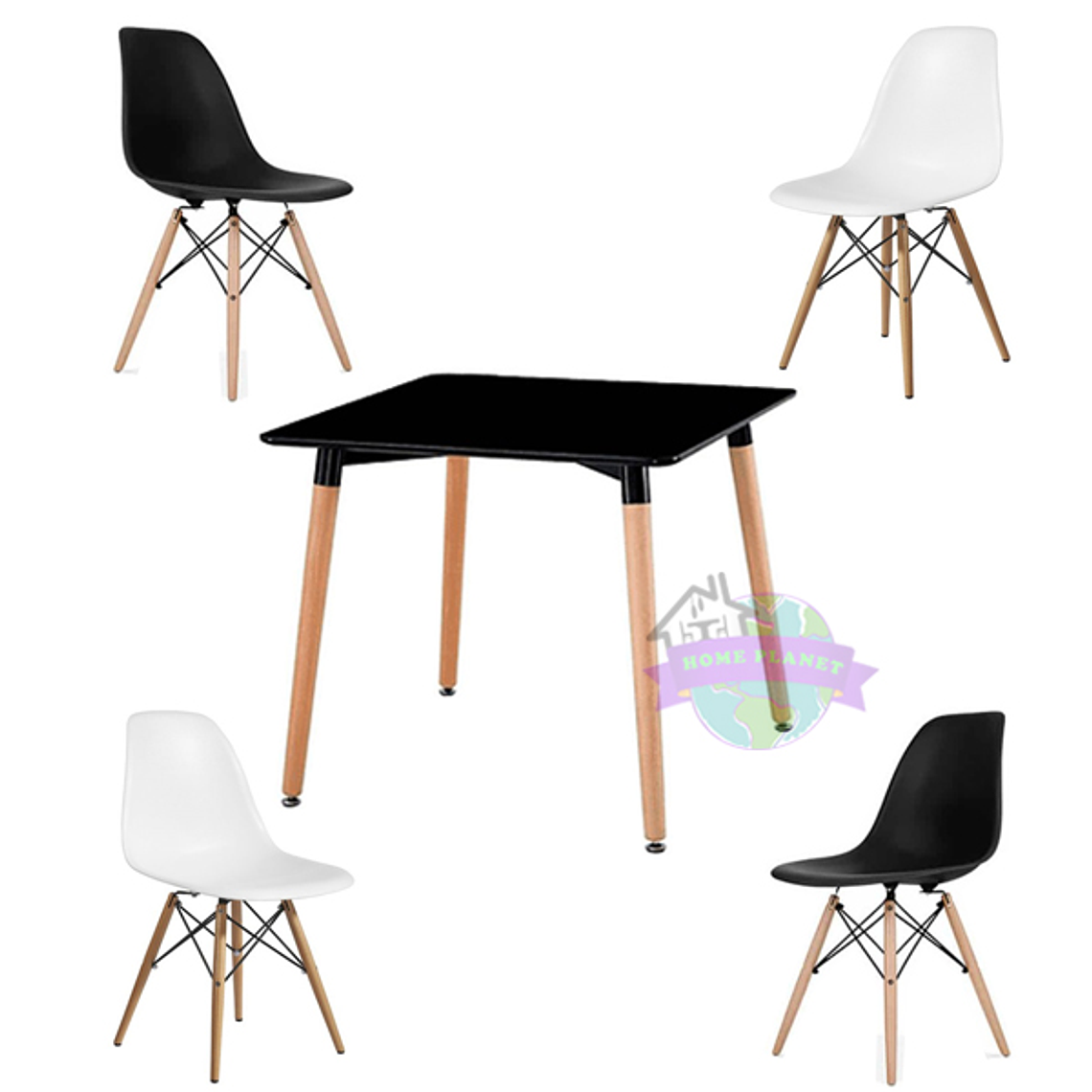 Comedor Murcia cuadrado negro 80x80 cm con 4 Sillas Eames  4