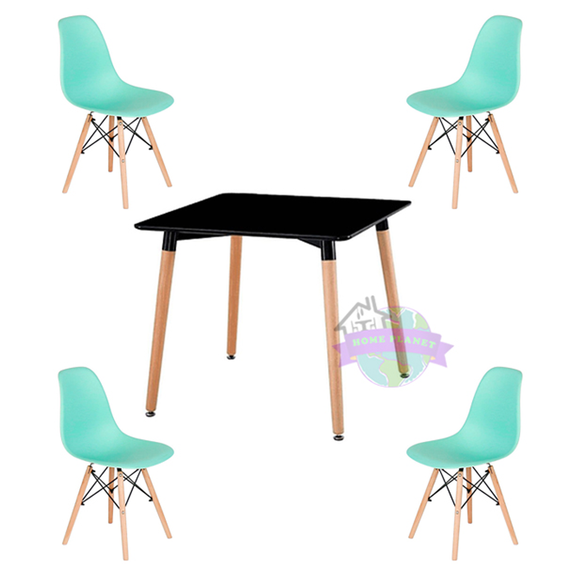 Comedor Murcia cuadrado negro 80x80 cm con 4 Sillas Eames  5