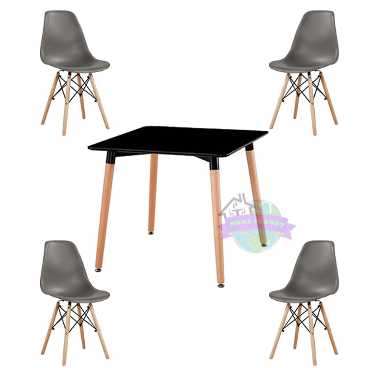 Comedor Murcia cuadrado negro 80x80 cm con 4 Sillas Eames  6